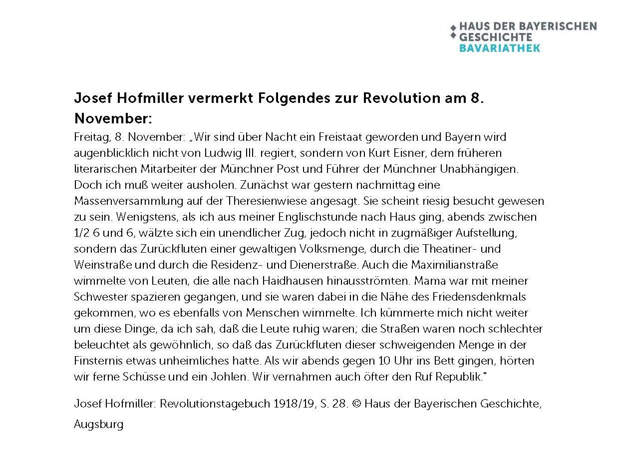 Josef Hofmiller über die Revolution vom 8. November 1918