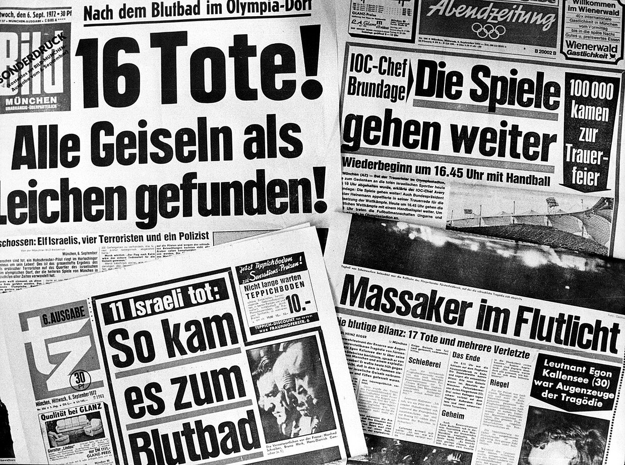 Ein Pressespiegel vom 06.09.1972 zum Attentat bei den Olympischen Sommerspielen in München