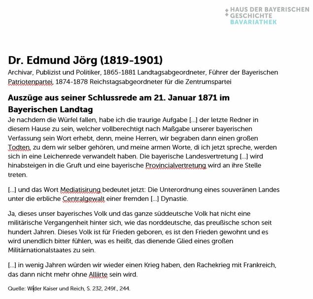 Auszug aus der Rede von Dr. Edmund Jörg, Landtagsabgeordneter