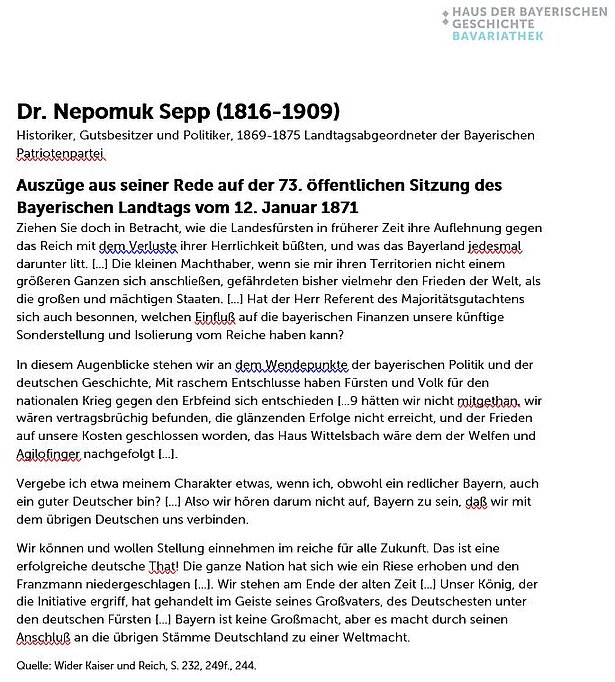 Auszug aus der Rede von Dr. Nepomuk Sepp, Landtagsabgeordneter