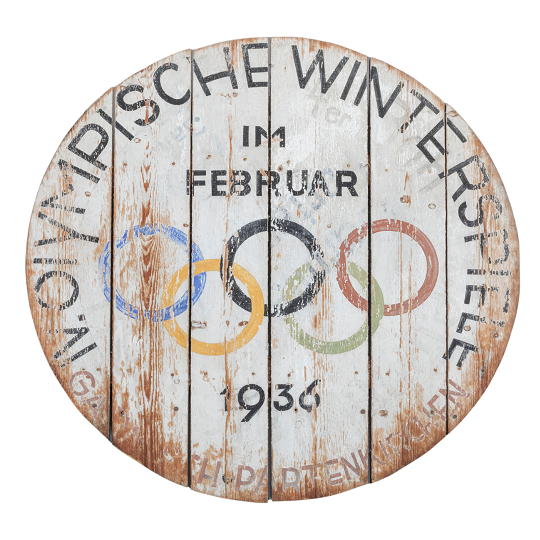 Schild von den IV. Olympischen Winterspielen in Garmisch-Partenkirchen, um 1936, Markt Garmisch-Partenkirchen
