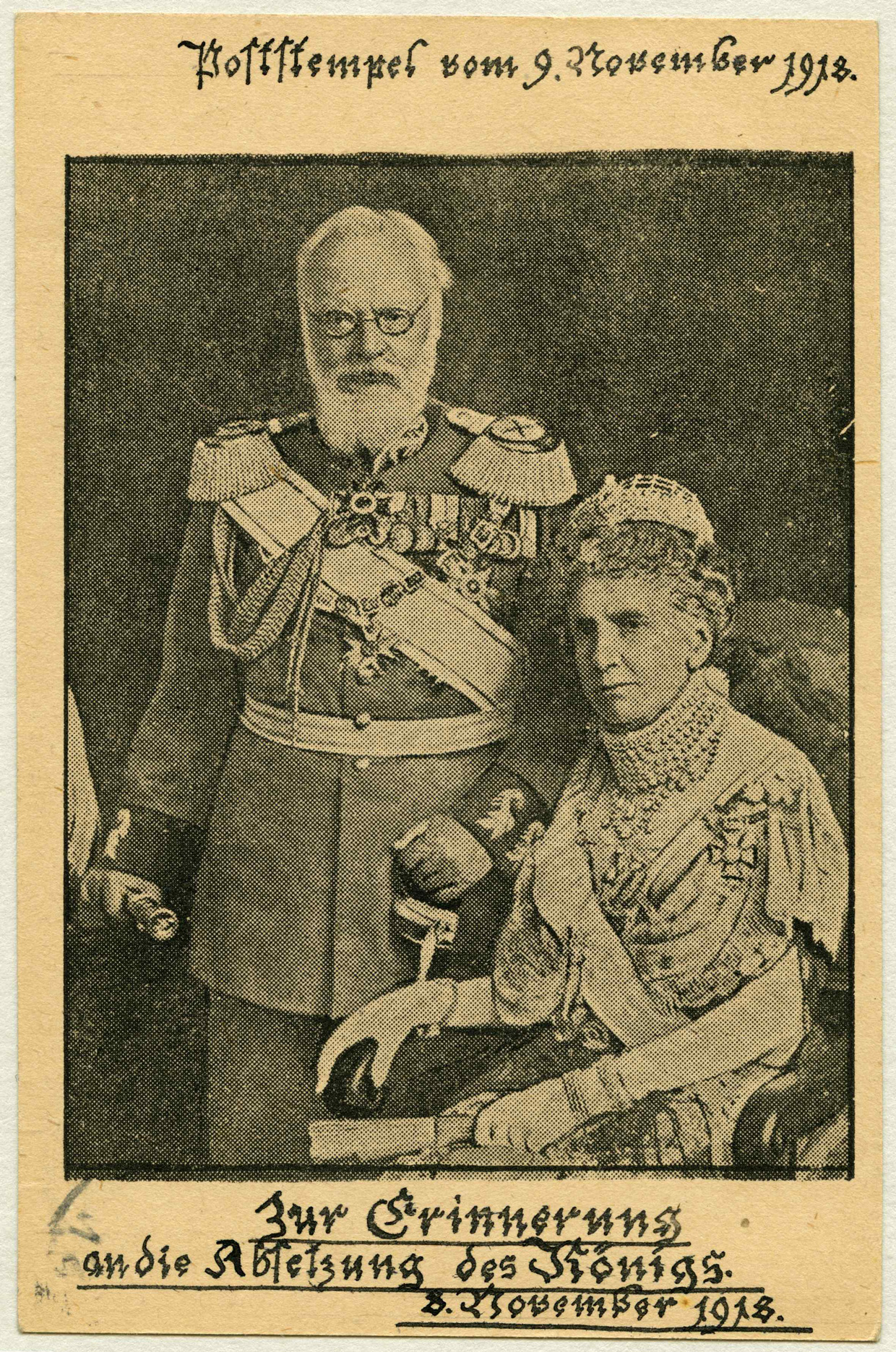 Bildnis des letzten bayerischen Königs Ludwig III. (1845-1921) mit Königin Maria Theresia von Bayern (1849-1919), Postkarte / Autotypie, Fotoatelier Elvira, November 1918