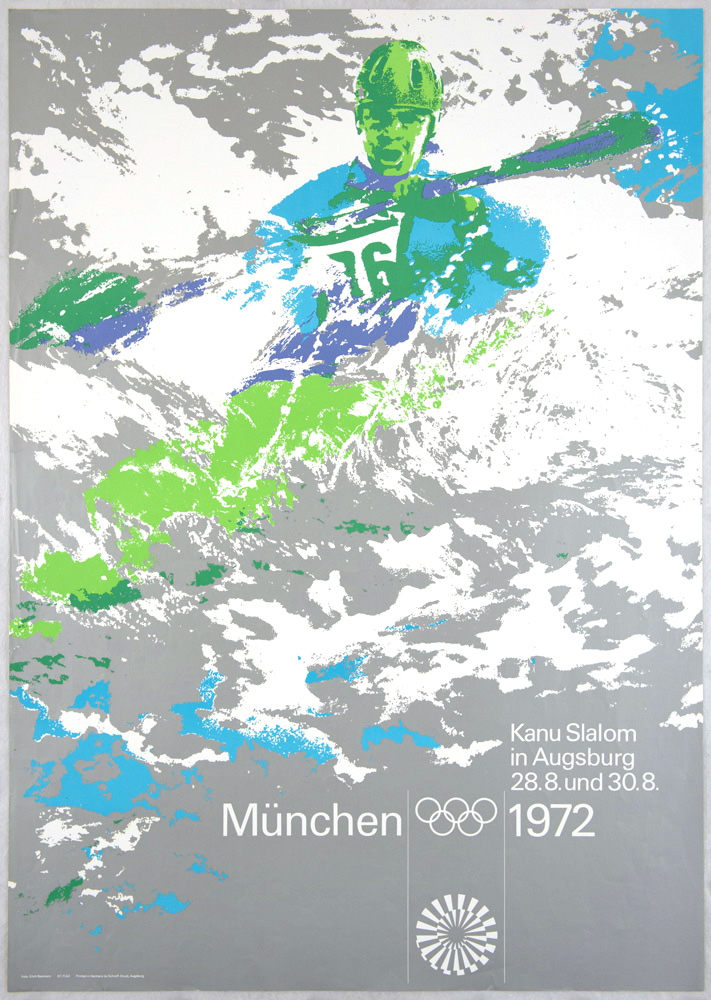 Sportplakat Kanuslalom für die Olympischen Spiele 1972 von Otl Aicher